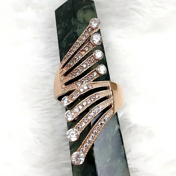 Cocktail Ring Rose Gold Tone Stainless Steel Statement Ring Hypoallergenic - Picture 9 of 10